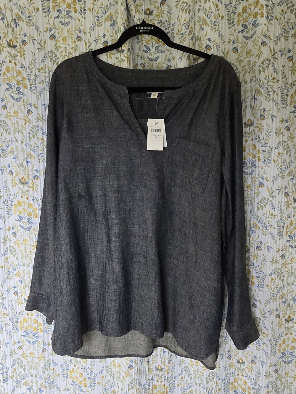 J. Jill Charcoal Gray Long-Sleeve Linen-Blend Tunic
